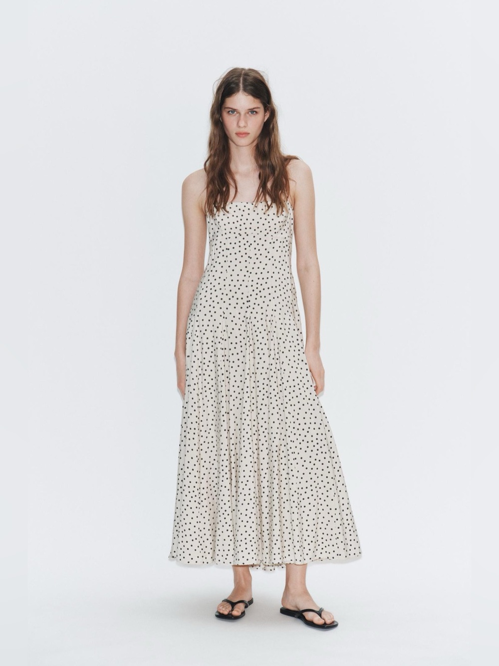 Zara Tie Halter Sleeveless Midi Dress in Black Polka Dots